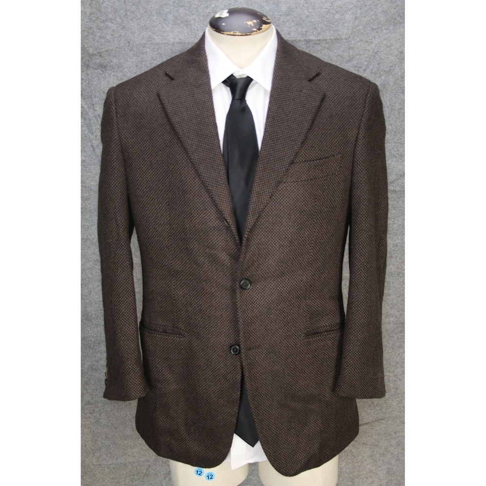VTG Valentino Boutique Blazer Men 38R Brown Check Pure Cashmere Sport Coat Italy - Picture 2 of 16